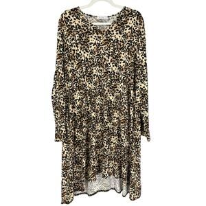 Abela Story + Co Dress Womens Plus 2X Leopard Animal Print Soft Knit Pockets